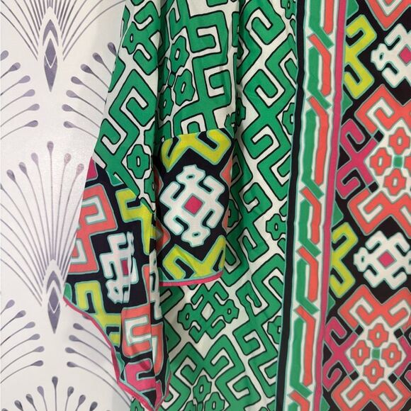 Crown & Ivy Green Pink Geometric Dress boho sleeve Womens size 10 PTP-20 L-38 - Picture 2 of 7